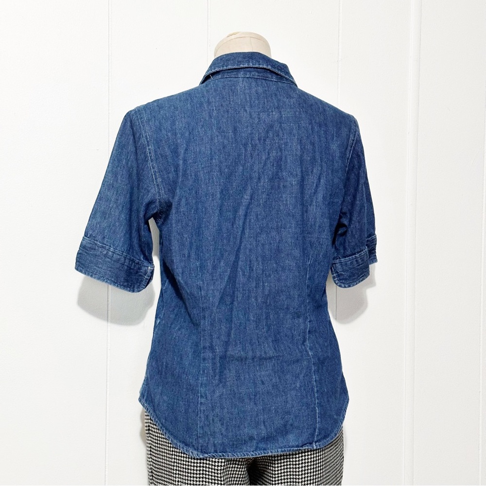 90s Short Sleeve Denim Button Front Top | Vintage - Picture 7 of 9